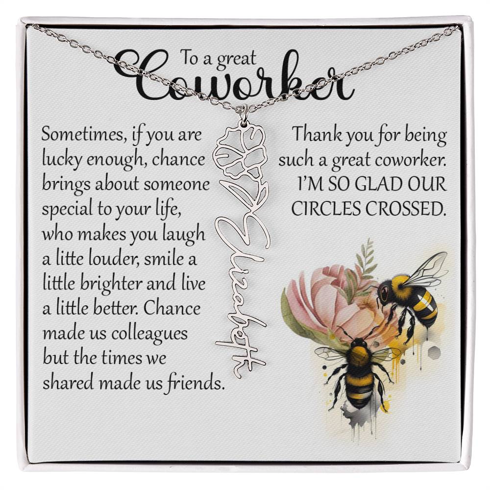 Coworker Gift, Custom Birth Month Name Flower Necklace for Colleague