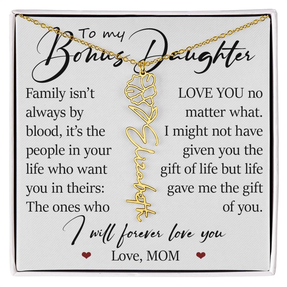 Bonus Daughter Gift, Custom Name Flower Necklace