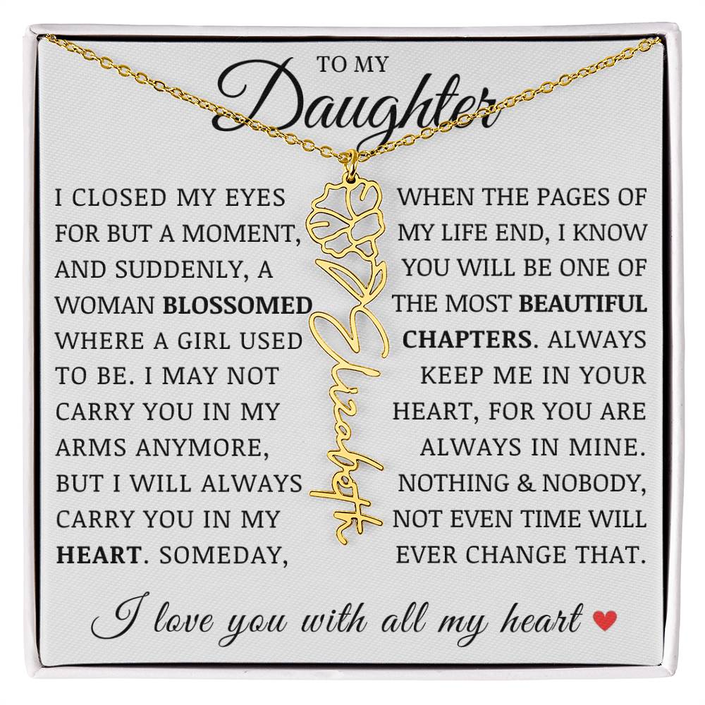To My Daughter, Customized Birth Flower Name Necklace, Birthday Christmas Graduation Gift for Her