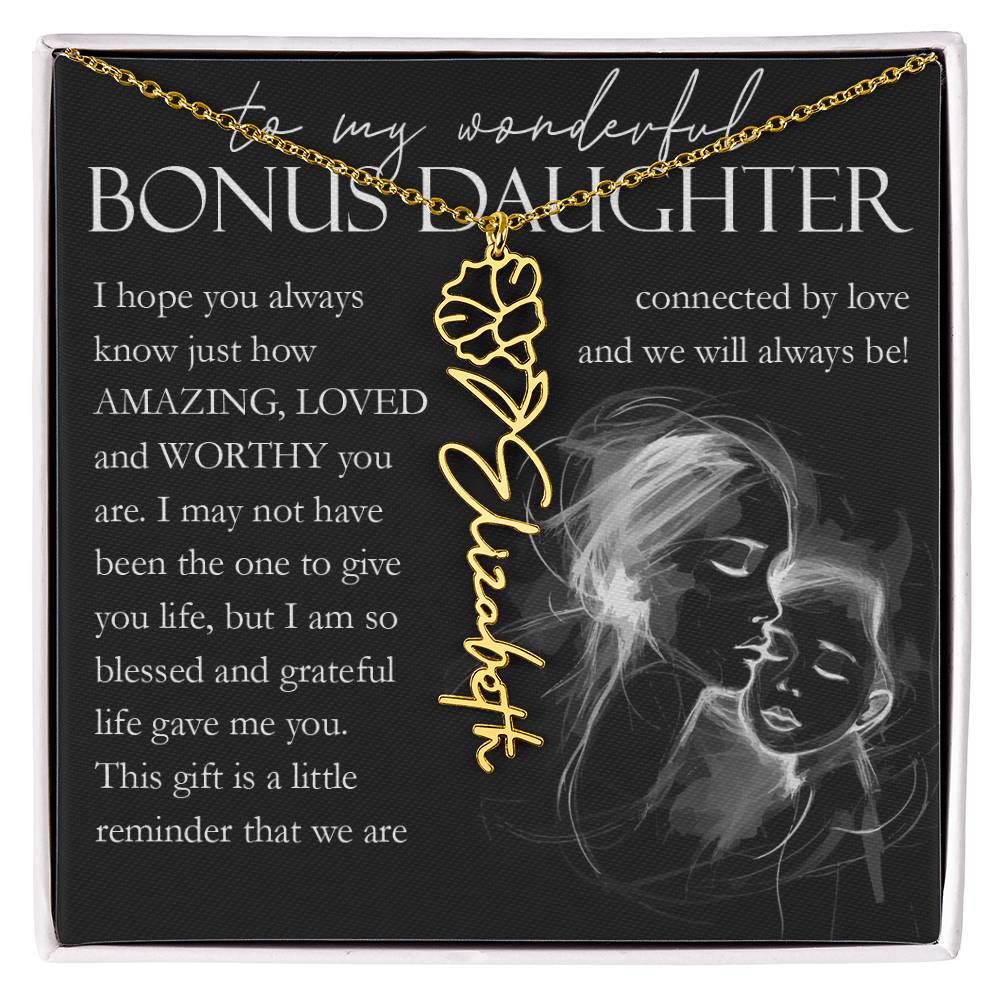 Bonus Daughter Gift, Custom Name Flower Necklace
