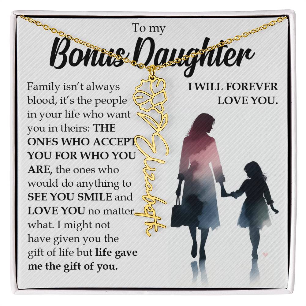 Bonus Daughter Gift, Name Flower Birth Month Necklace