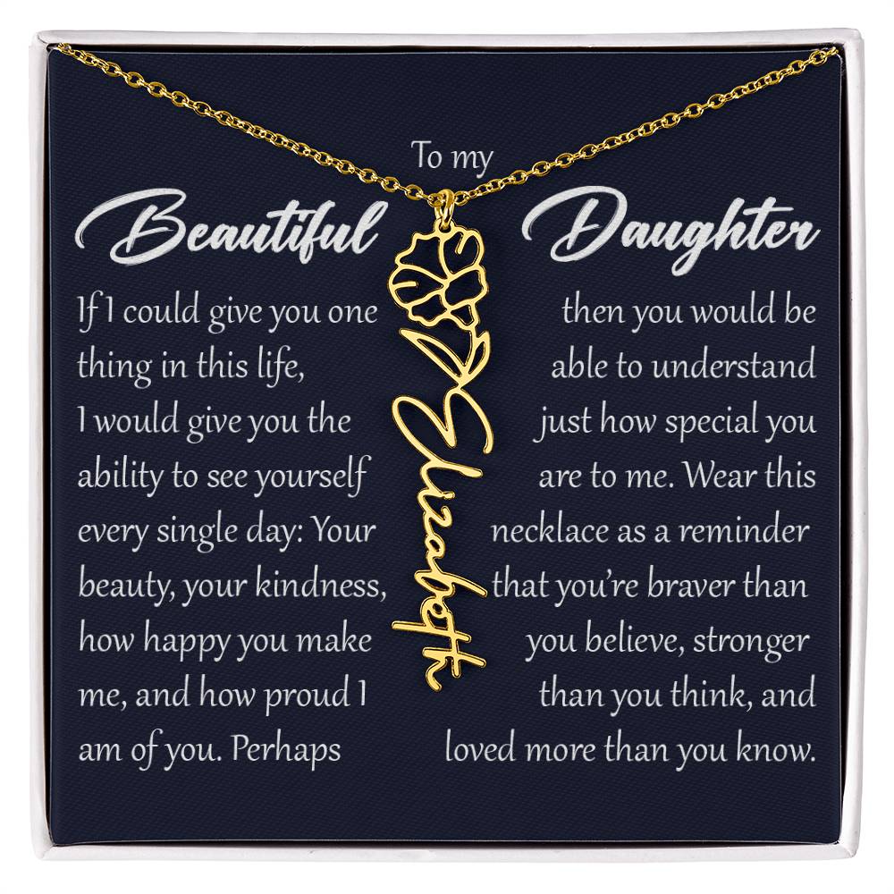 Custom Name Flower Necklace, Daughter Birth Month Pendant Gift