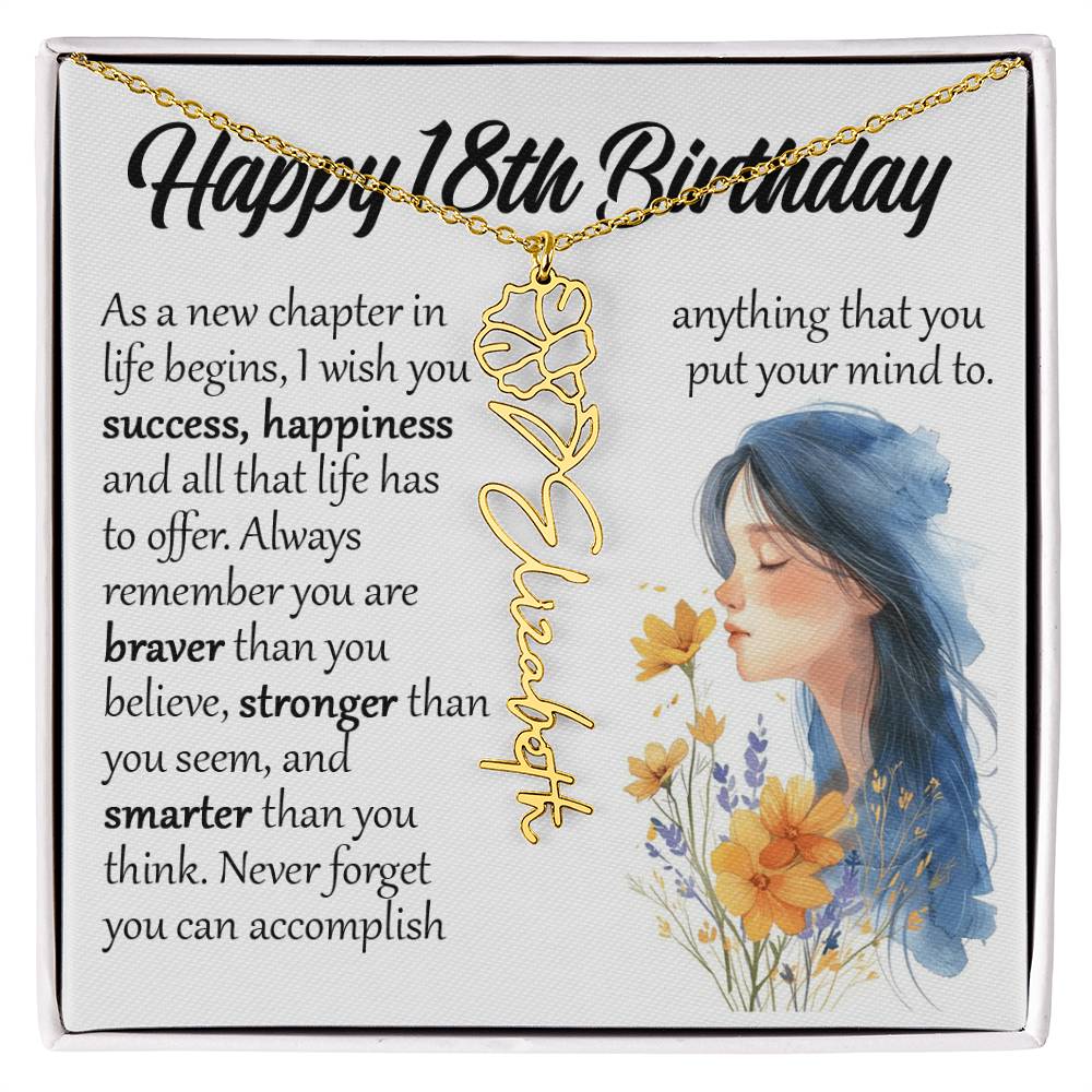 18th Birthday Gift, Name Flower Birth Month Necklace