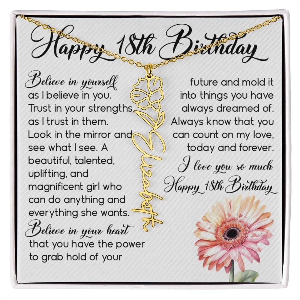 18th Birthday Gift, Custom Birth Month Name Flower Necklace
