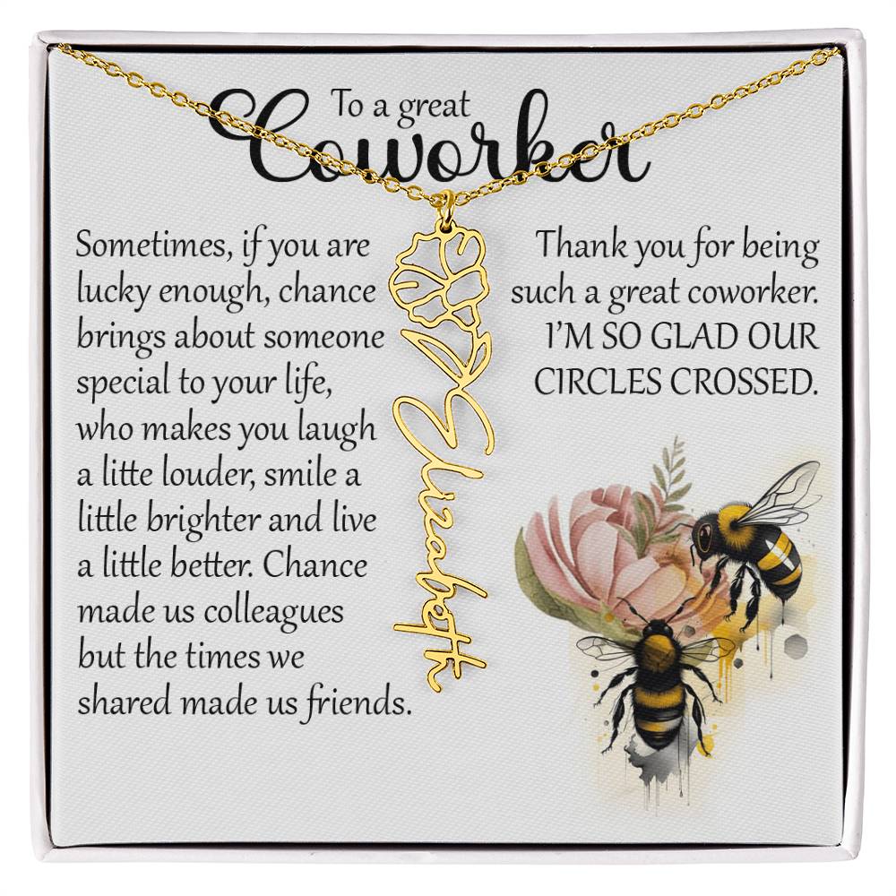 Coworker Gift, Custom Birth Month Name Flower Necklace for Colleague