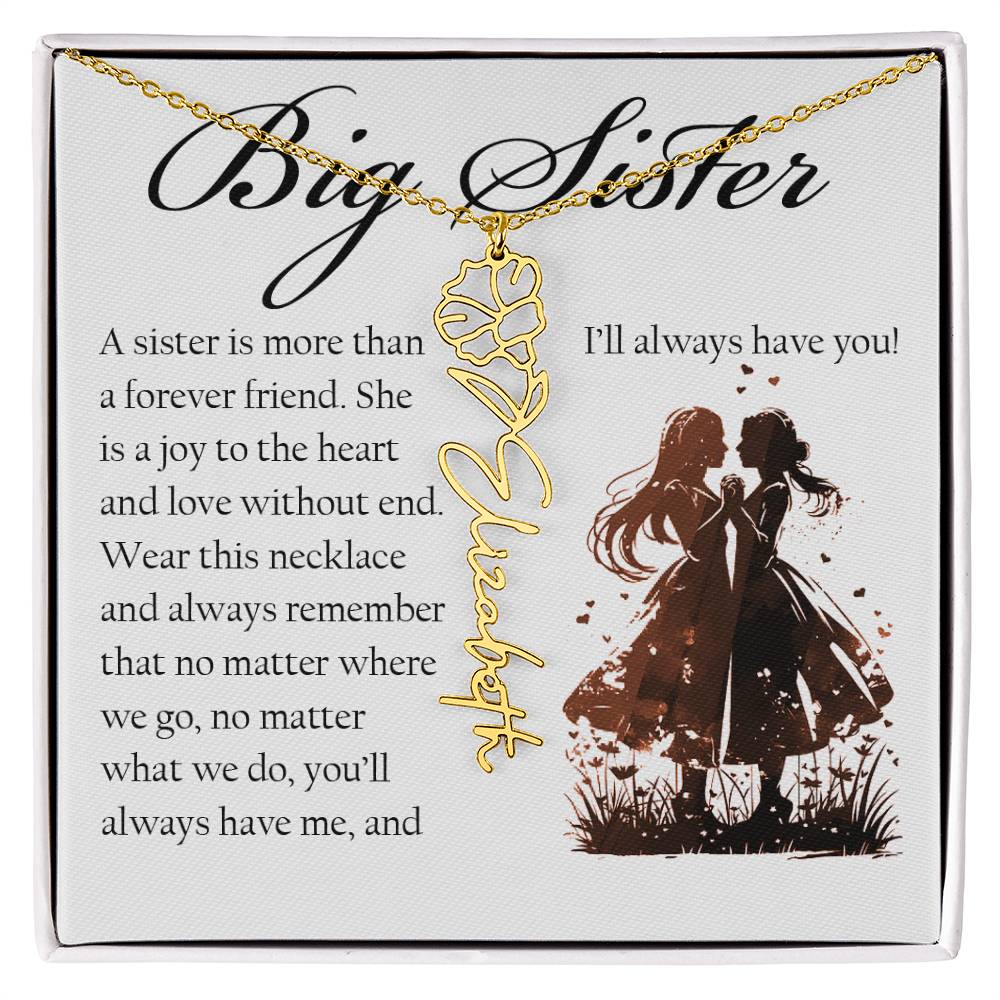 Big Sister Gift, Name Flower Necklace