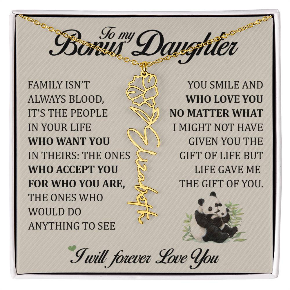To My Bonus Daughter, Name Flower Necklace