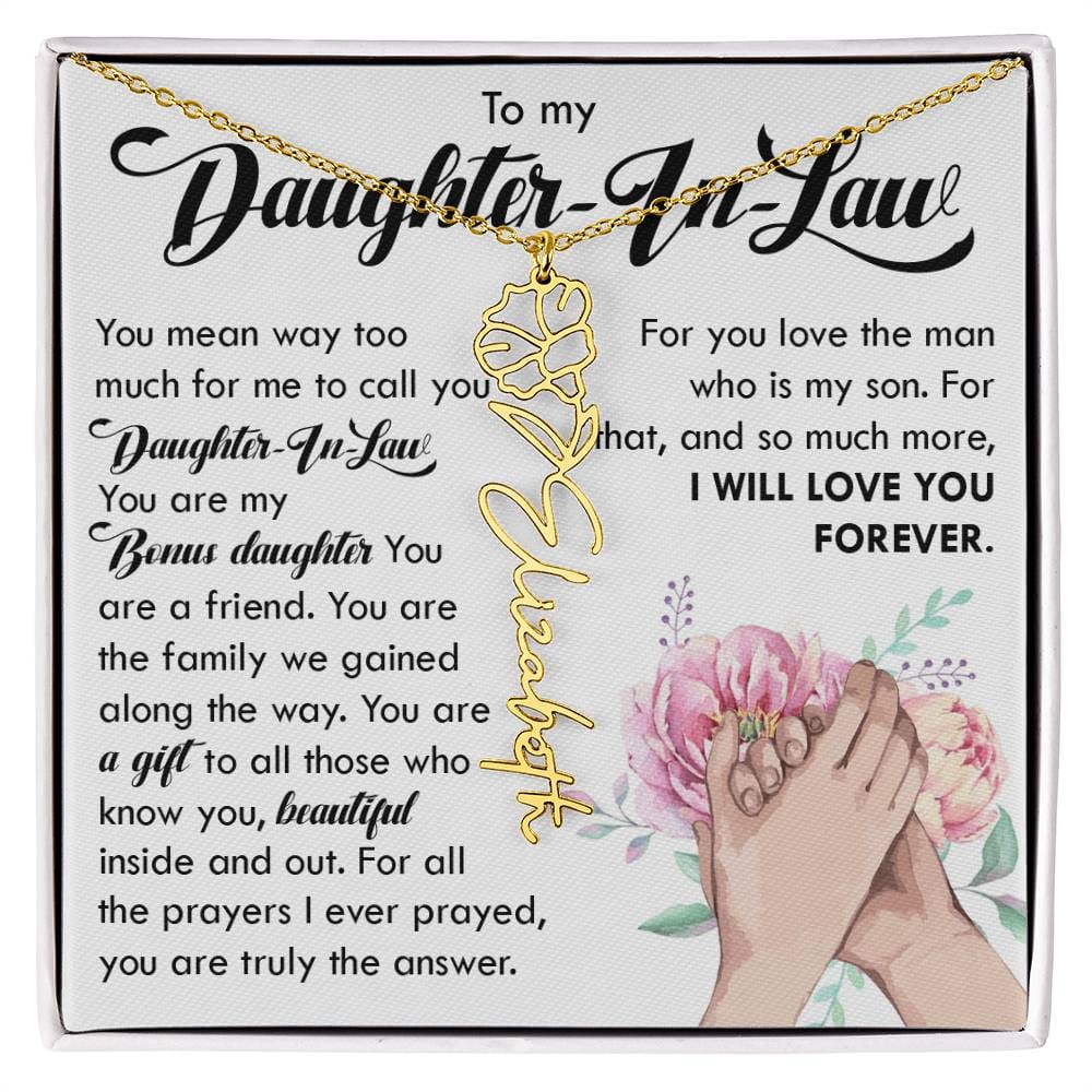 Daughter In Law Gift, Custom Name Flower Necklace