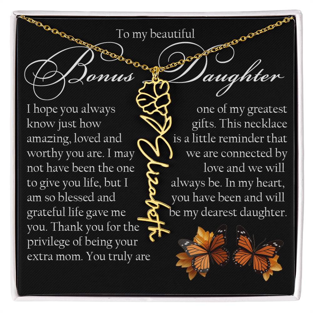 Bonus Daughter Gift, Name Flower Necklace