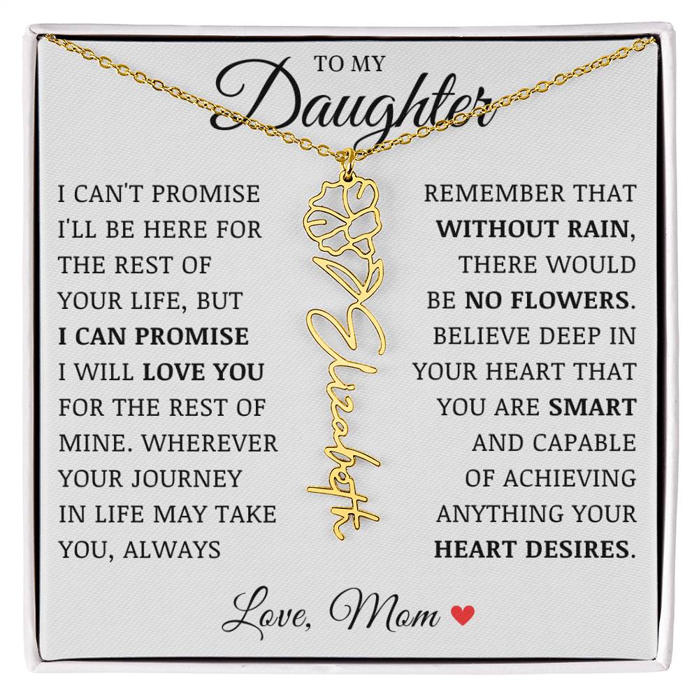 To My Daughter "No Rain No Flowers" Custom Flower Name Necklace