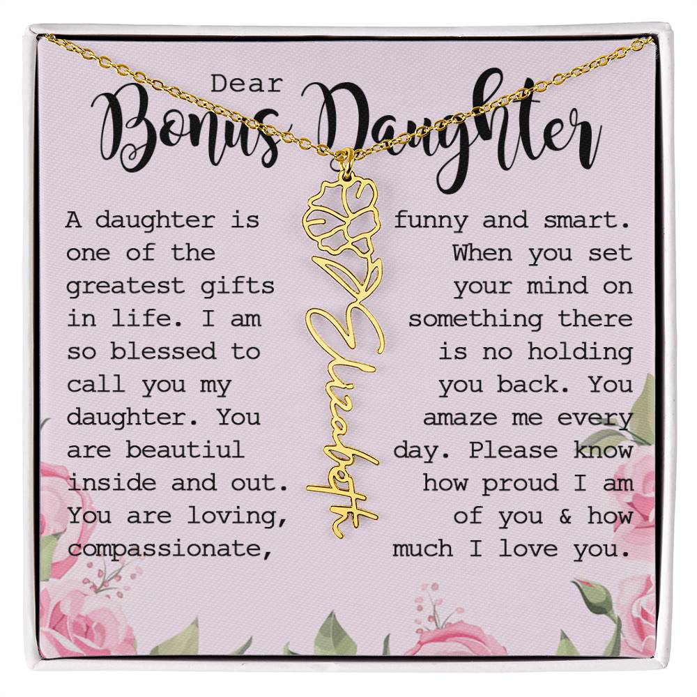 Bonus Daughter Gift, Custom Name Flower Necklace