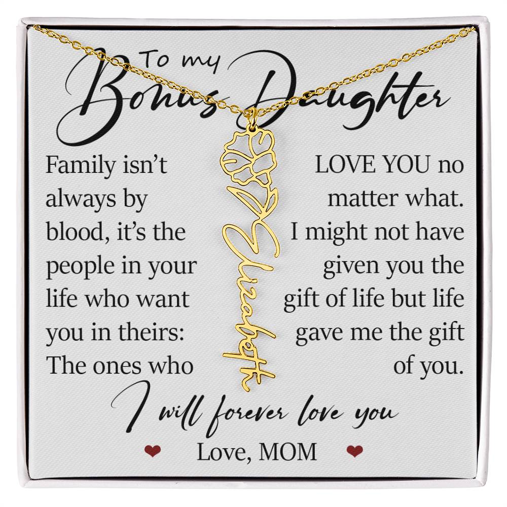 Bonus Daughter Gift, Custom Name Flower Birth Month Necklace
