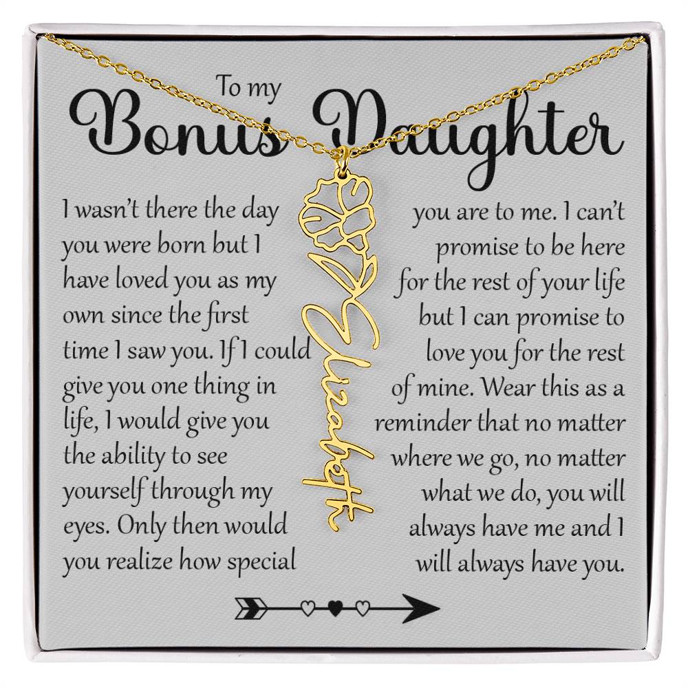 Bonus Daughter Gift, Name Flower Necklace