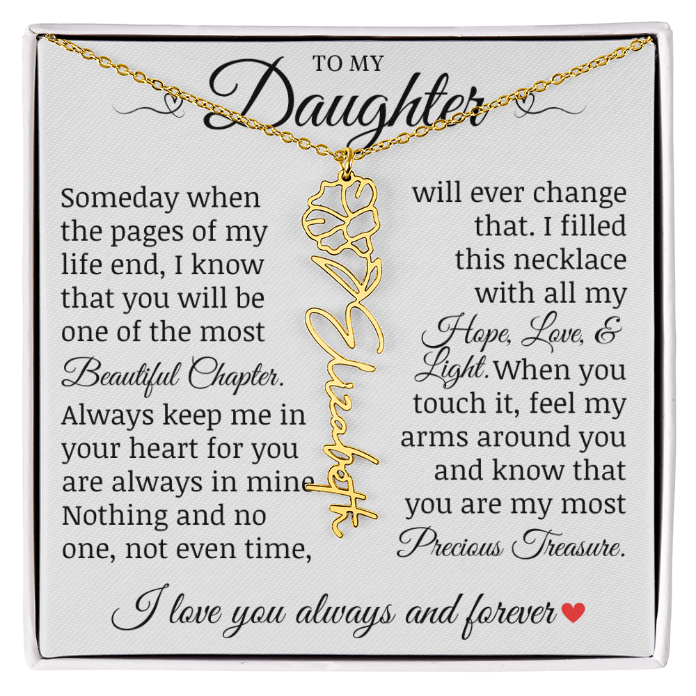 To My Daughter "Precious Treasure" Name Flower Necklace