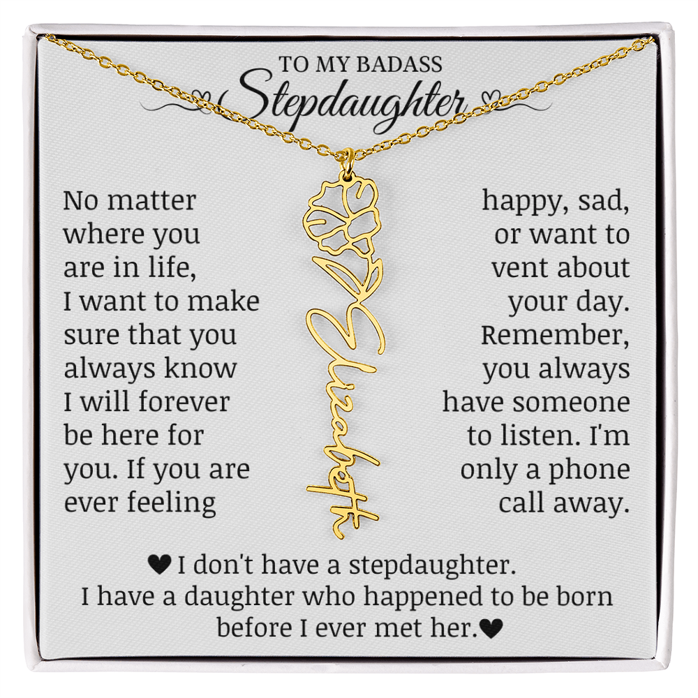 To My Badass Stepdaughter, Name Flower Necklace