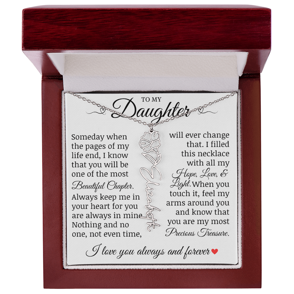 To My Daughter "Precious Treasure" Name Flower Necklace
