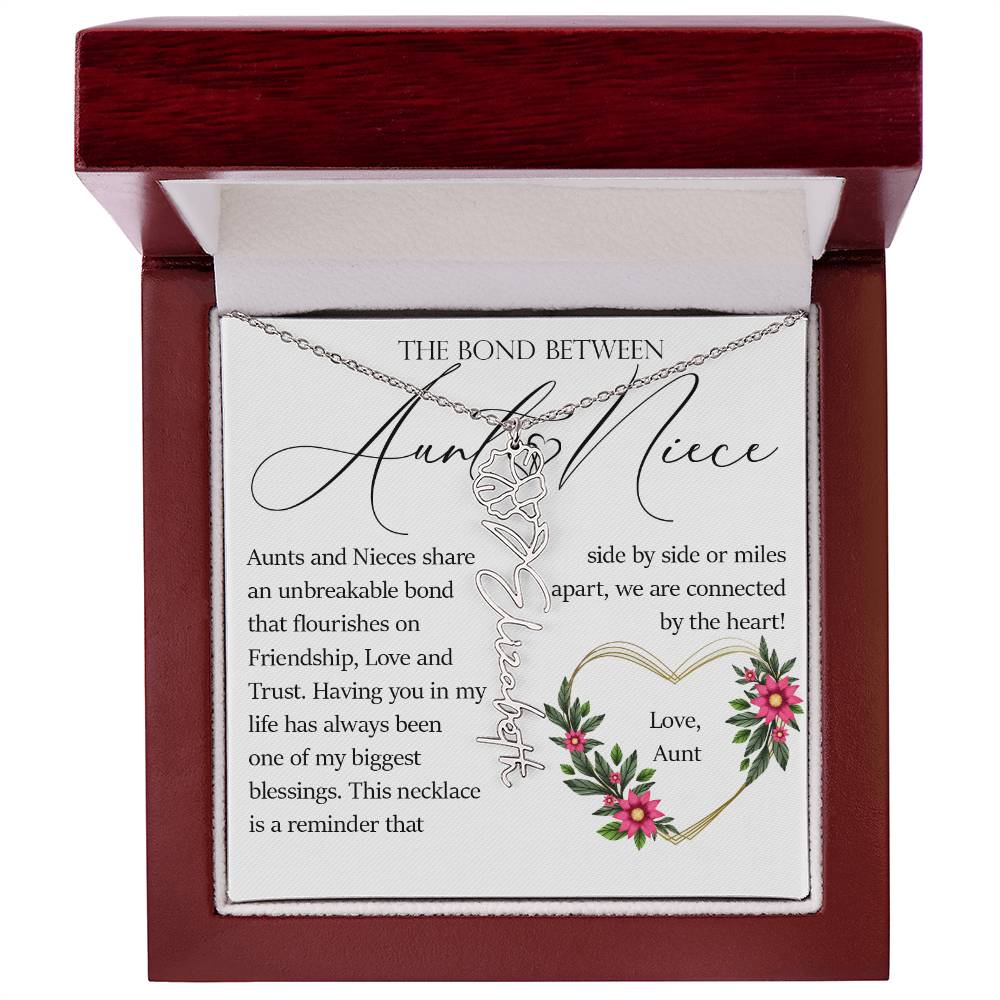 Aunt and Niece Gift, Name Flower Necklace