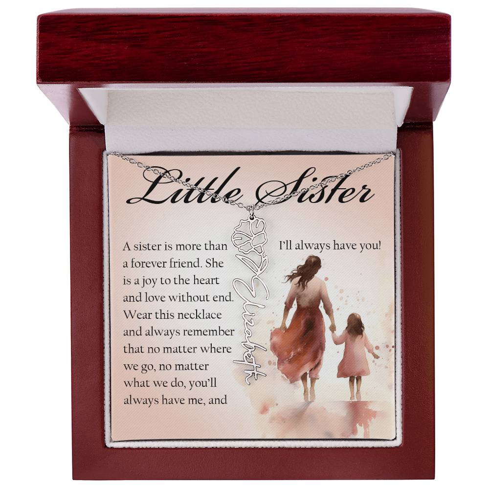 Little Sister Gift, Name Flower Necklace