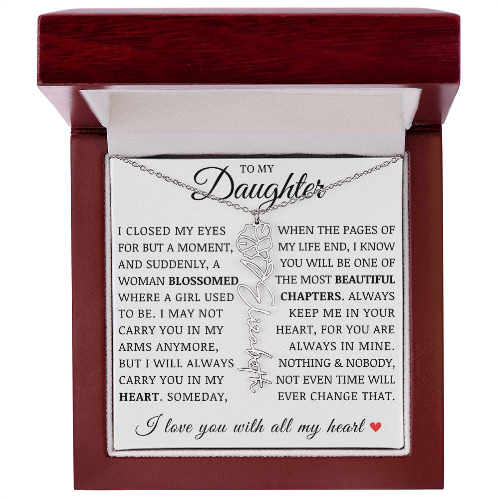 To My Daughter, Customized Birth Flower Name Necklace, Birthday Christmas Graduation Gift for Her