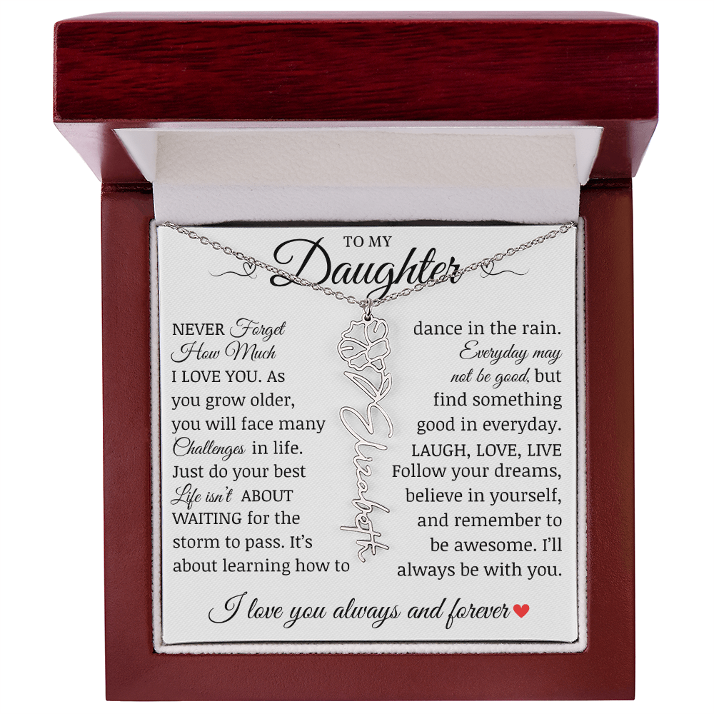 To My Daughter "Follow Your Dreams" Name Flower Necklace