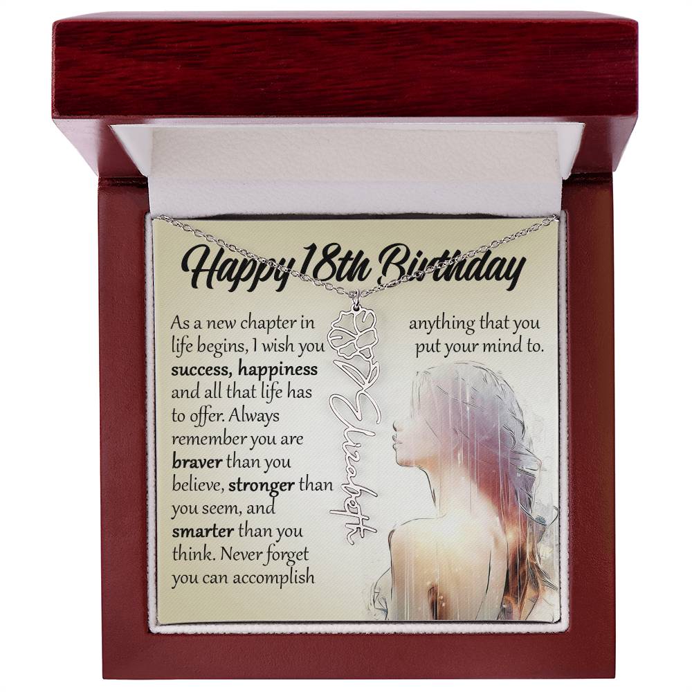 18th Birthday Gift, Custom Name Flower Necklace