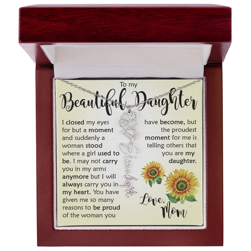 Custom Name Flower Necklace, Daughter Gift