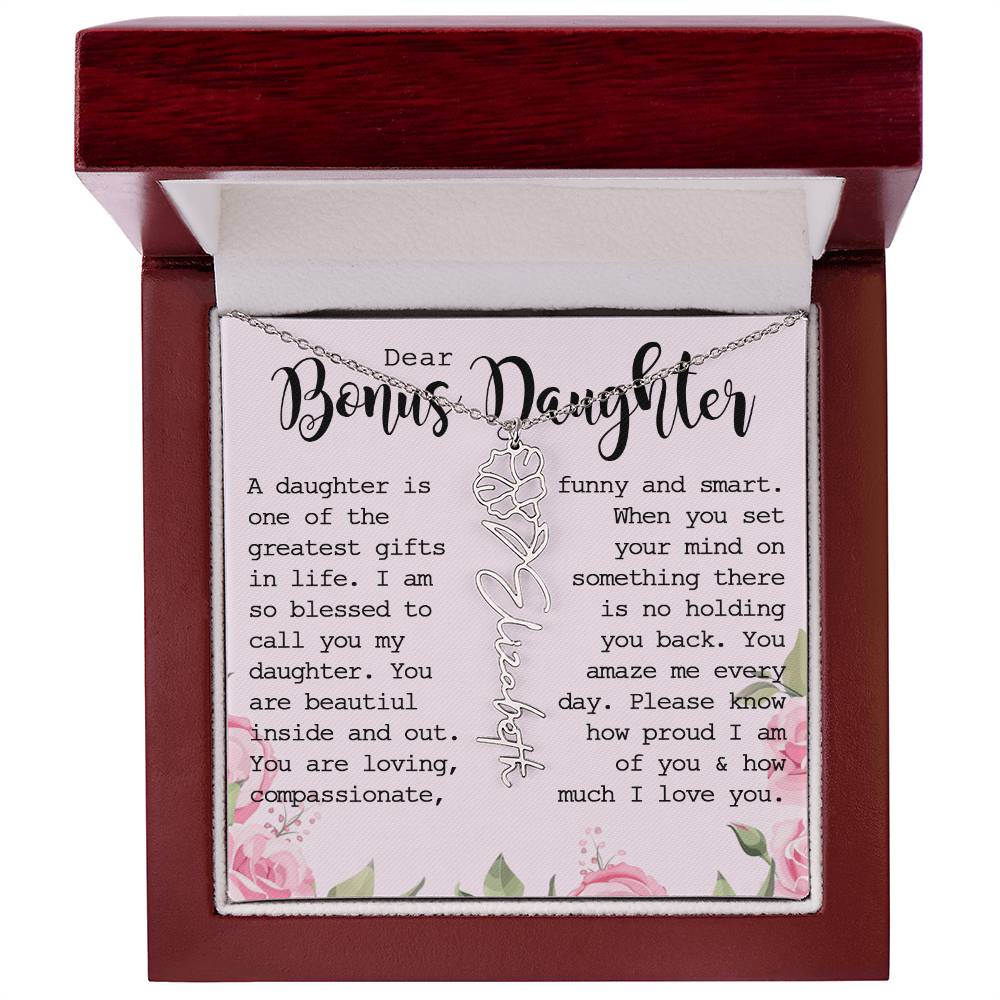 Bonus Daughter Gift, Custom Name Flower Necklace