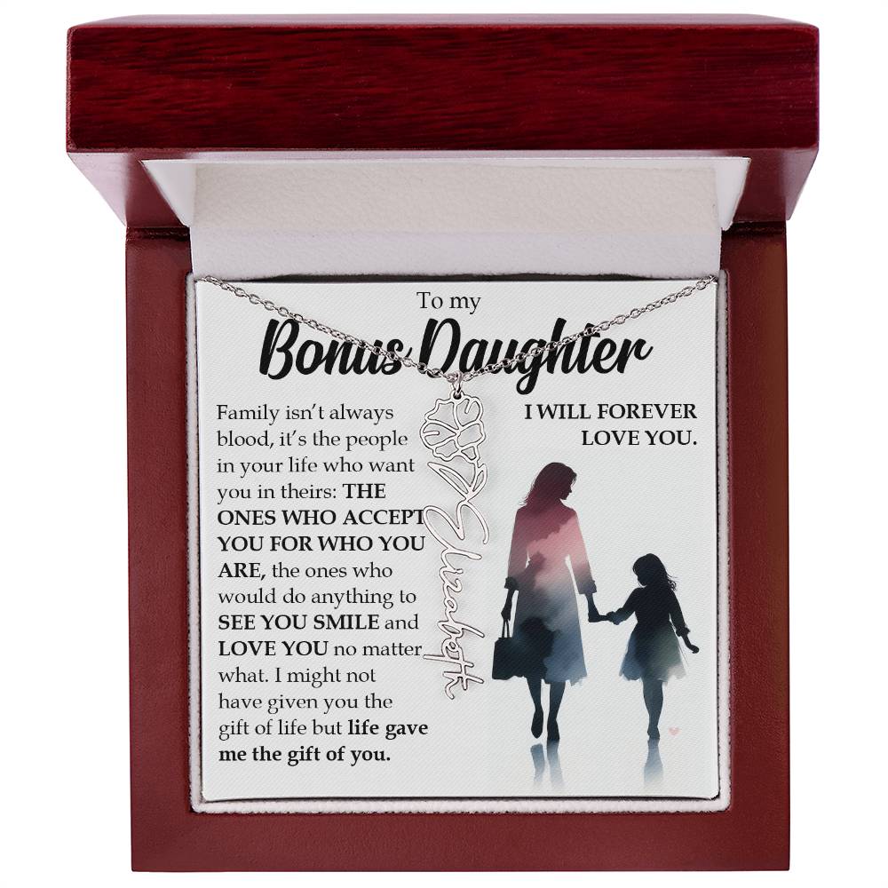 Bonus Daughter Gift, Name Flower Birth Month Necklace