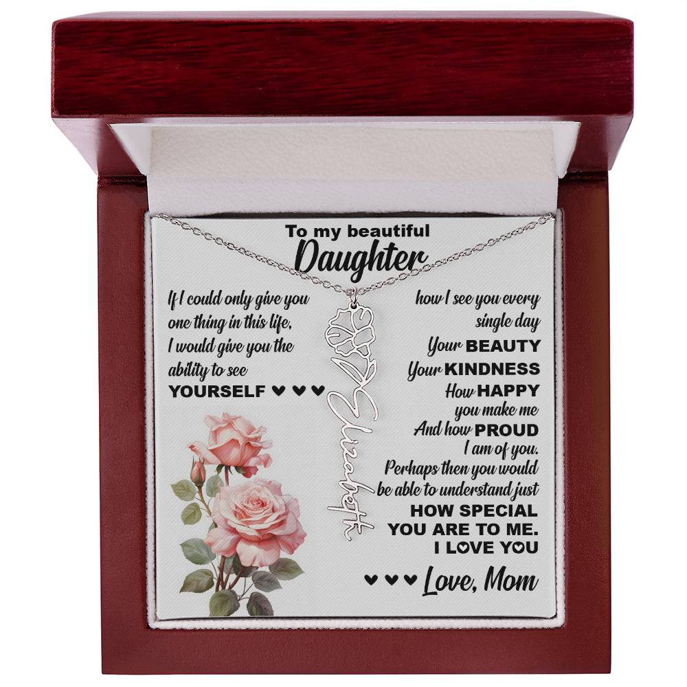 To My Beautiful Daughter, Birth Flower Name Necklace