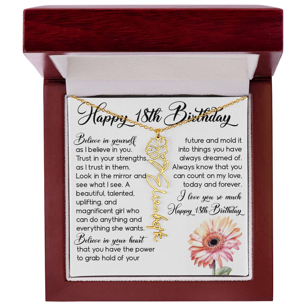 18th Birthday Gift, Custom Birth Month Name Flower Necklace