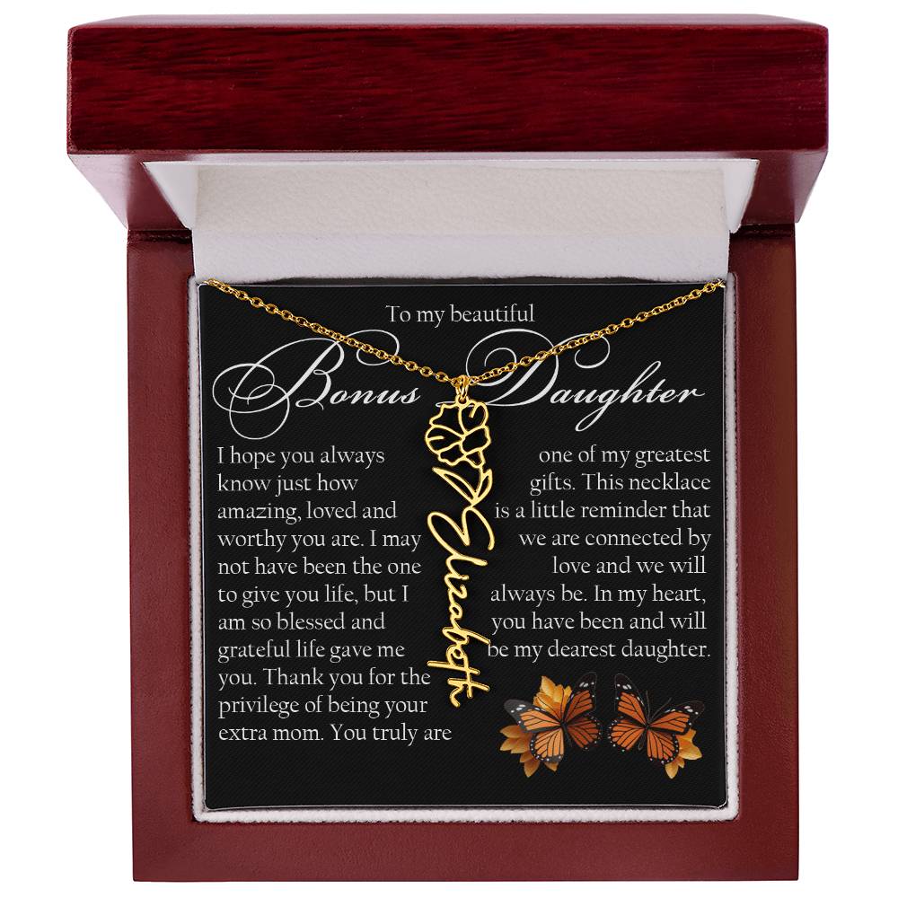 Bonus Daughter Gift, Name Flower Necklace