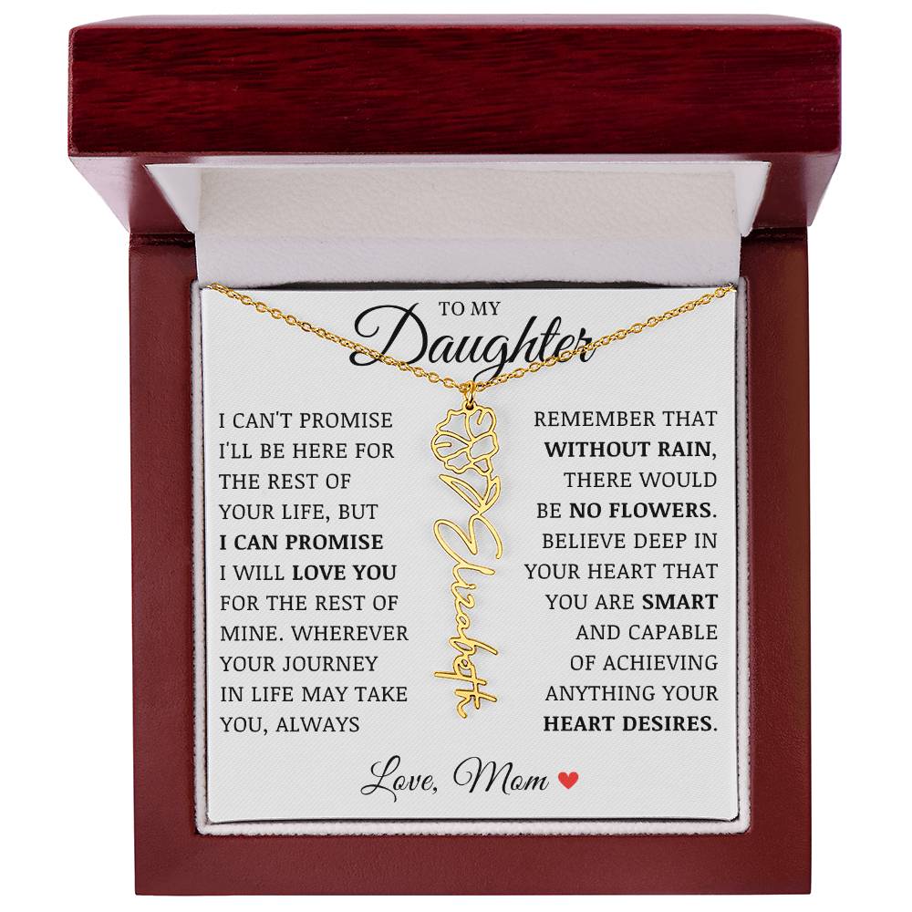 To My Daughter "No Rain No Flowers" Custom Flower Name Necklace