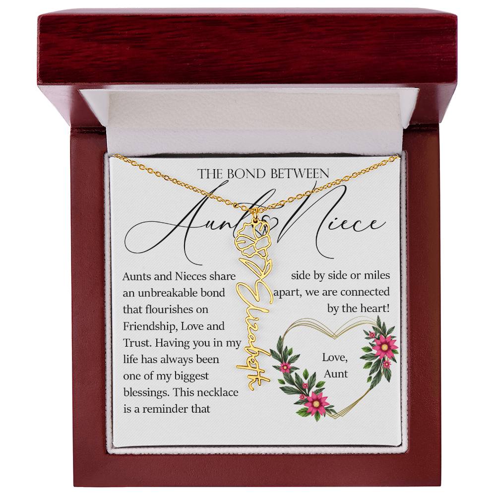 Aunt and Niece Gift, Name Flower Necklace