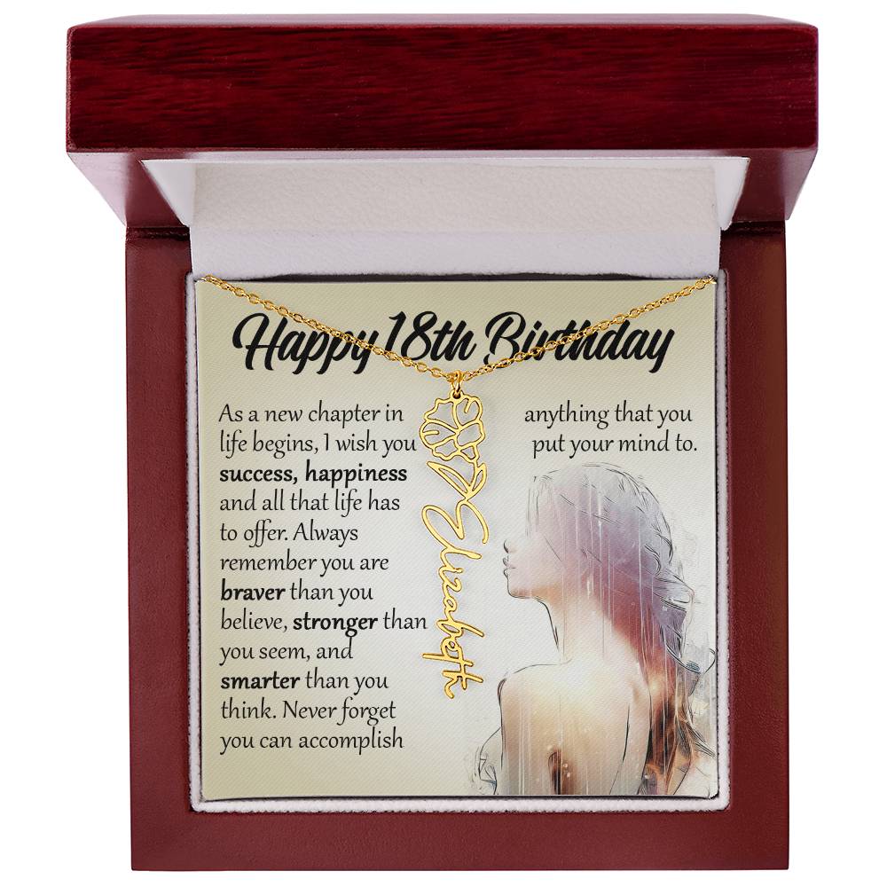 18th Birthday Gift, Custom Name Flower Necklace