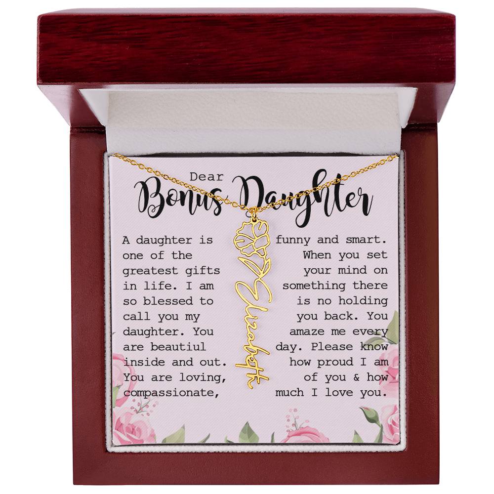 Bonus Daughter Gift, Custom Name Flower Necklace