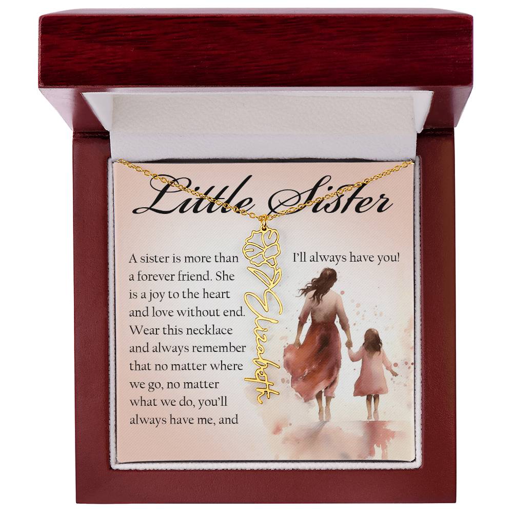 Little Sister Gift, Name Flower Necklace