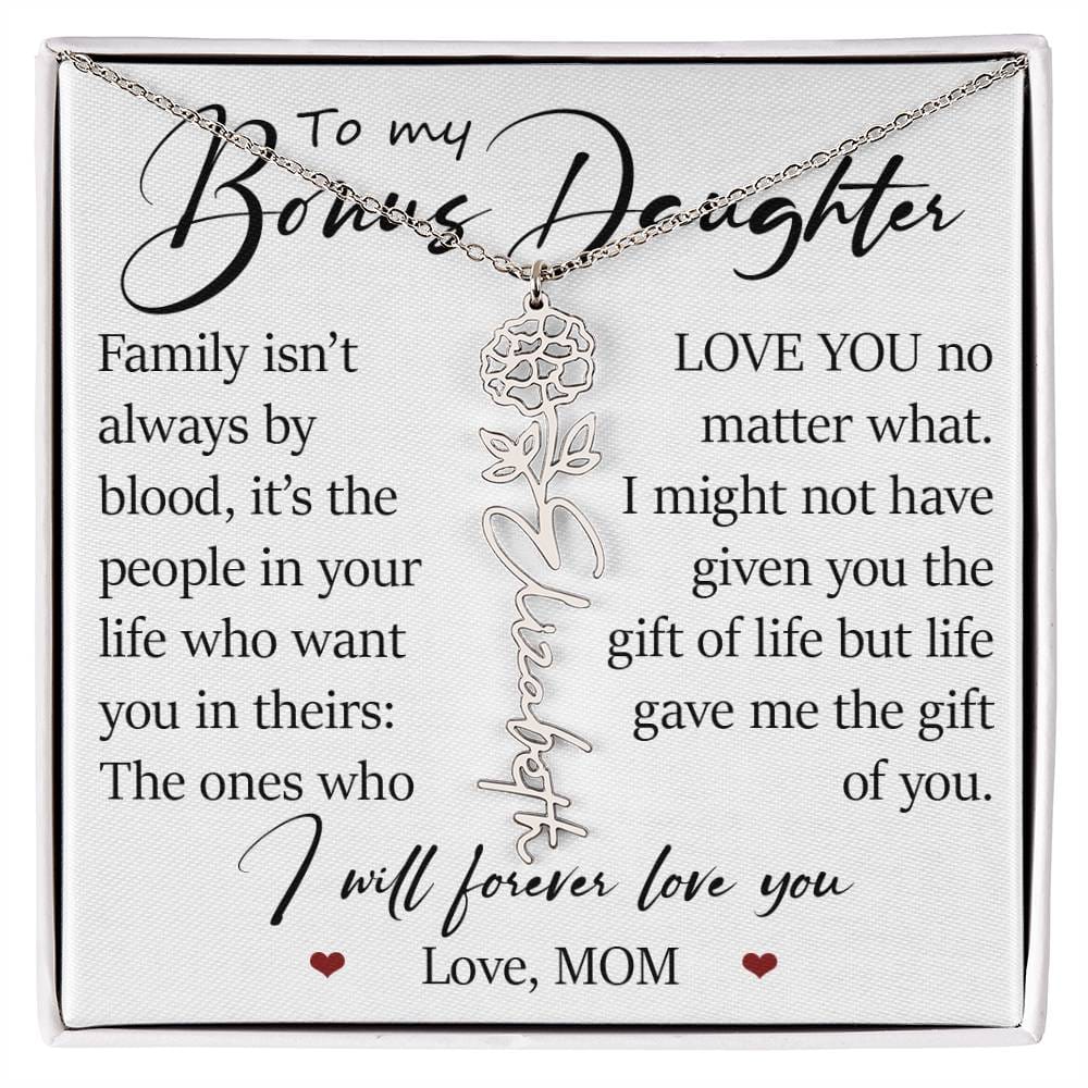 Bonus Daughter Gift, Custom Name Flower Necklace