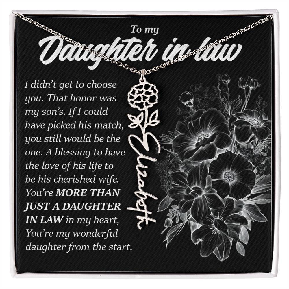 Daughter In Law Gift, Custom Birth Month Flower Name Necklace