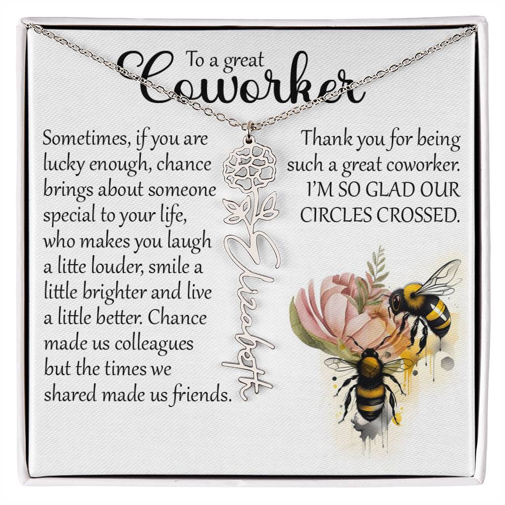 Coworker Gift, Custom Birth Month Name Flower Necklace for Colleague