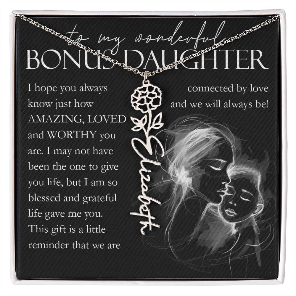Bonus Daughter Gift, Custom Name Flower Necklace