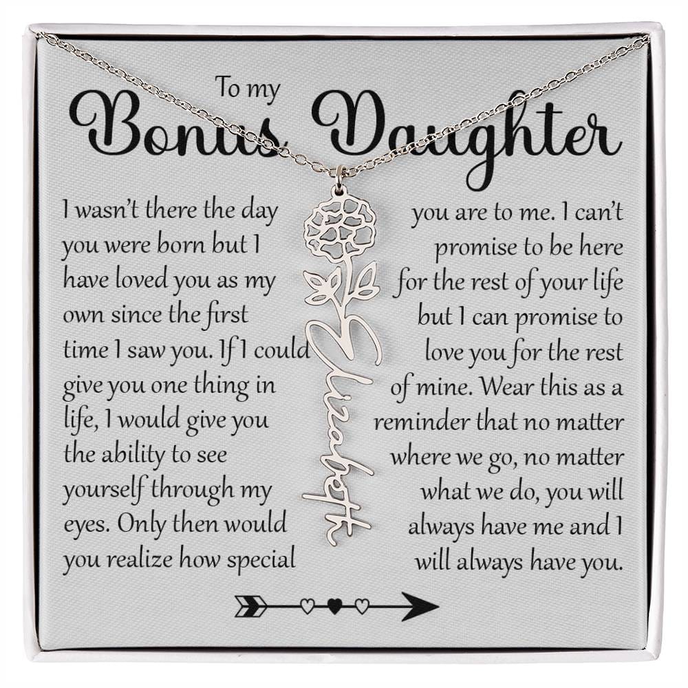 Bonus Daughter Gift, Name Flower Necklace