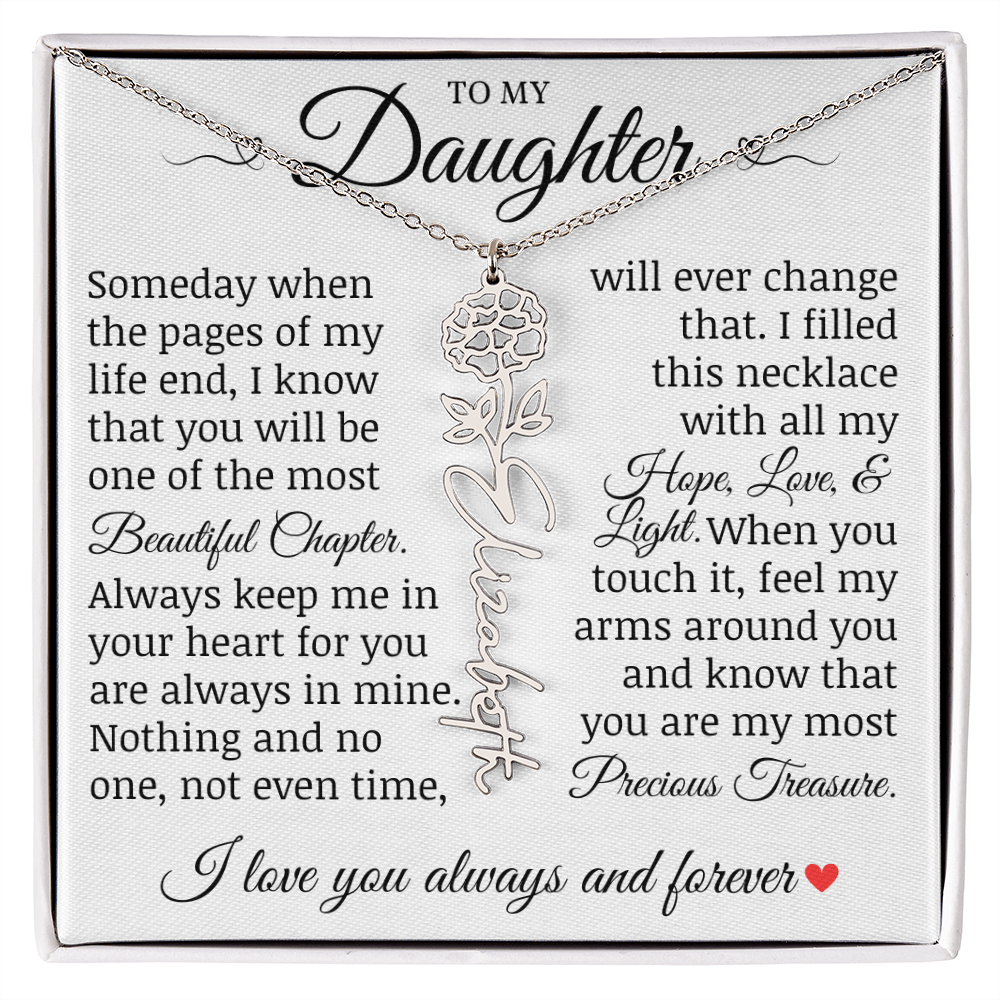 To My Daughter "Precious Treasure" Name Flower Necklace