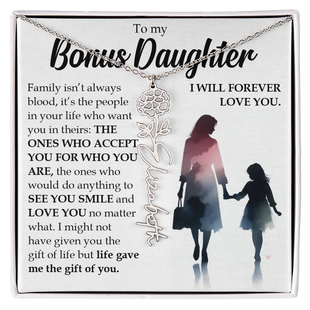 Bonus Daughter Gift, Name Flower Birth Month Necklace