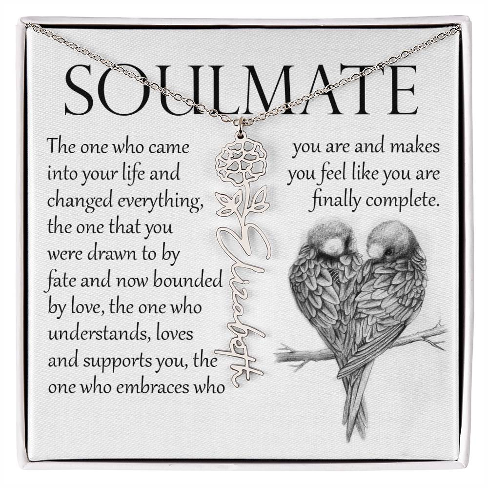 Soulmate Gift, Name Flower Necklace