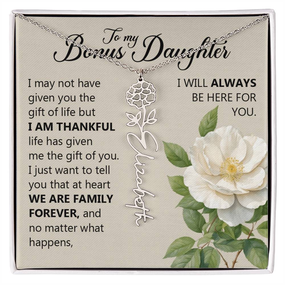 To My Bonus Daughter, Name Flower Necklace