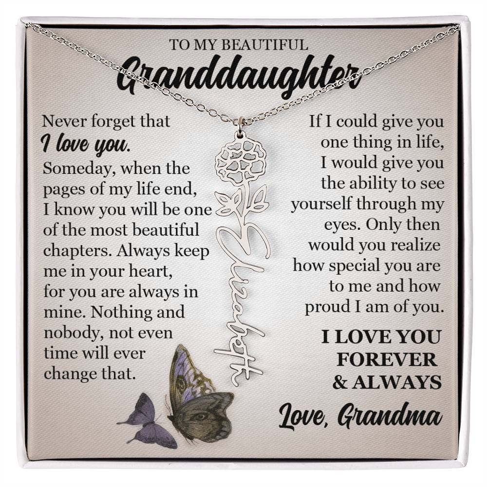 To My Beautiful Granddaughter, Custom Name Flower Necklace