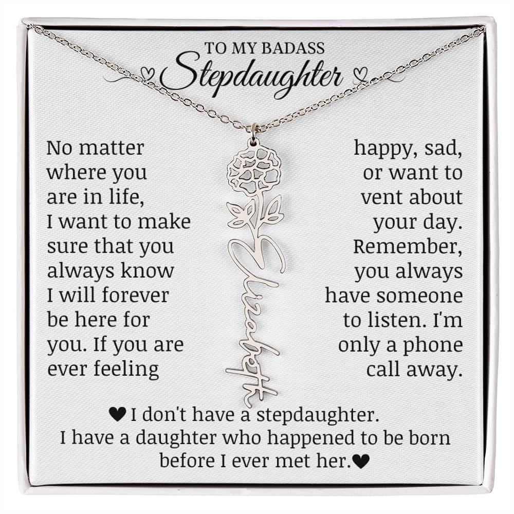 To My Badass Stepdaughter, Name Flower Necklace