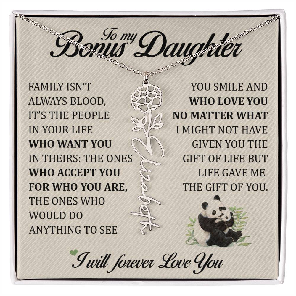 To My Bonus Daughter, Name Flower Necklace