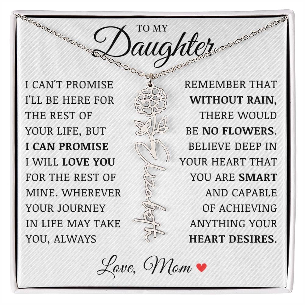 To My Daughter "No Rain No Flowers" Custom Flower Name Necklace