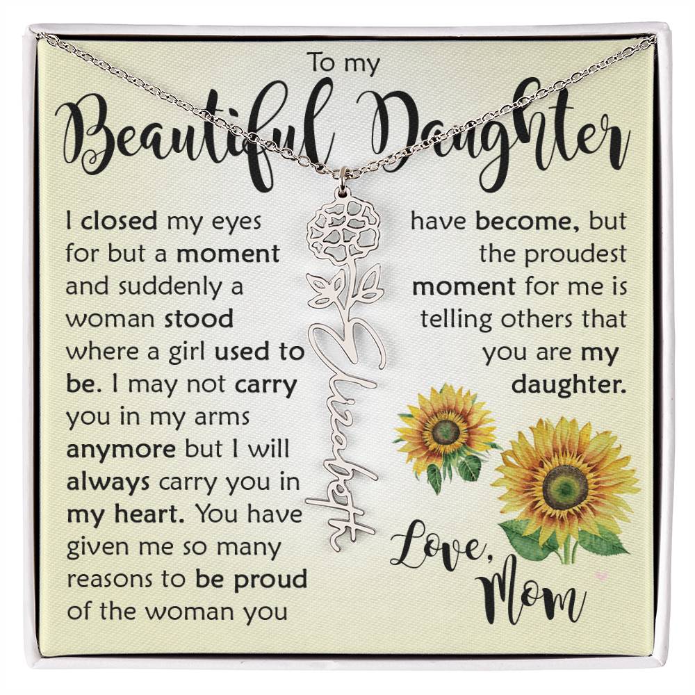 Custom Name Flower Necklace, Daughter Gift